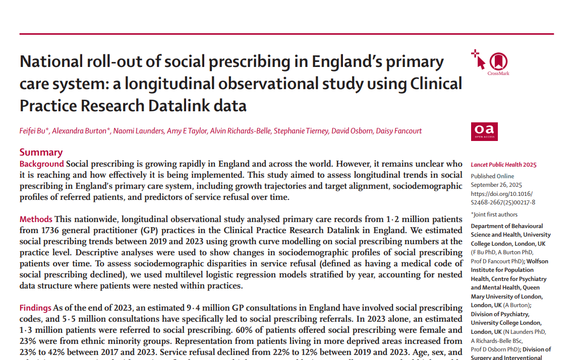 A preview of the research paper on the national roll-out of social prescribing.
