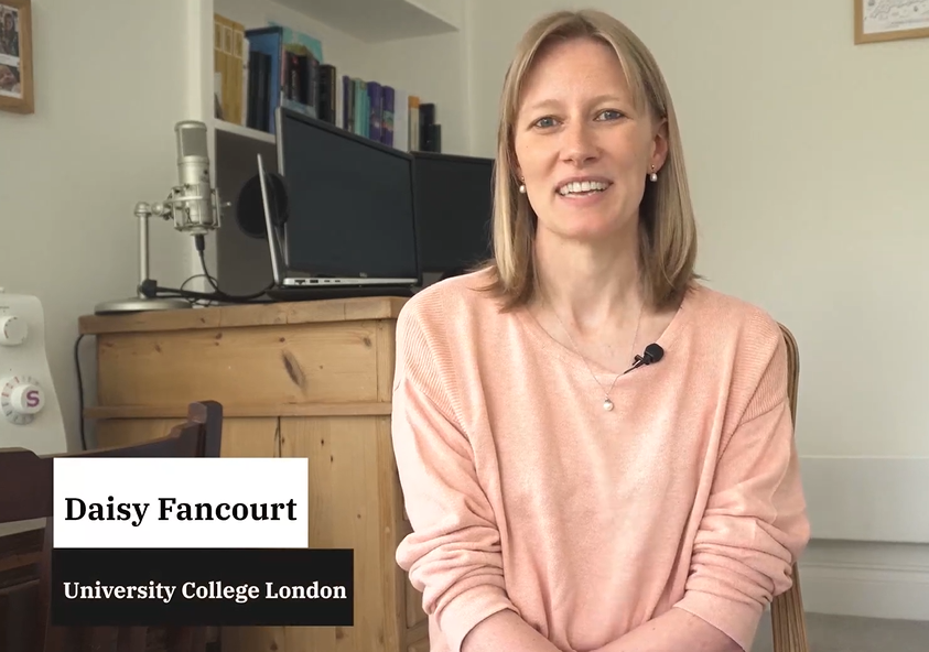 A video thumbnail shows Prof Daisy Fancourt speaking to camera.