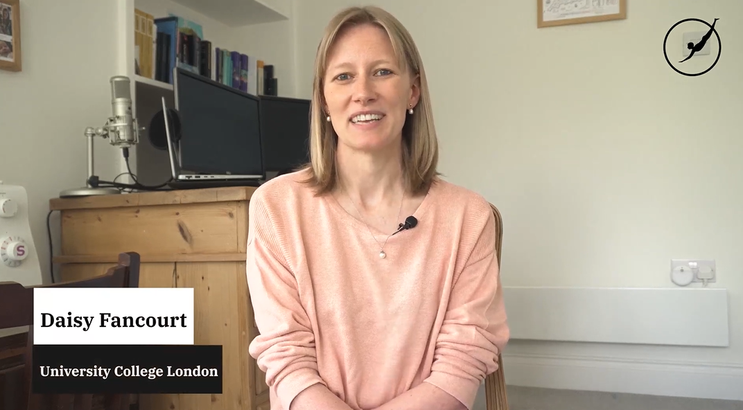 A video thumbnail shows Prof Daisy Fancourt speaking to camera.