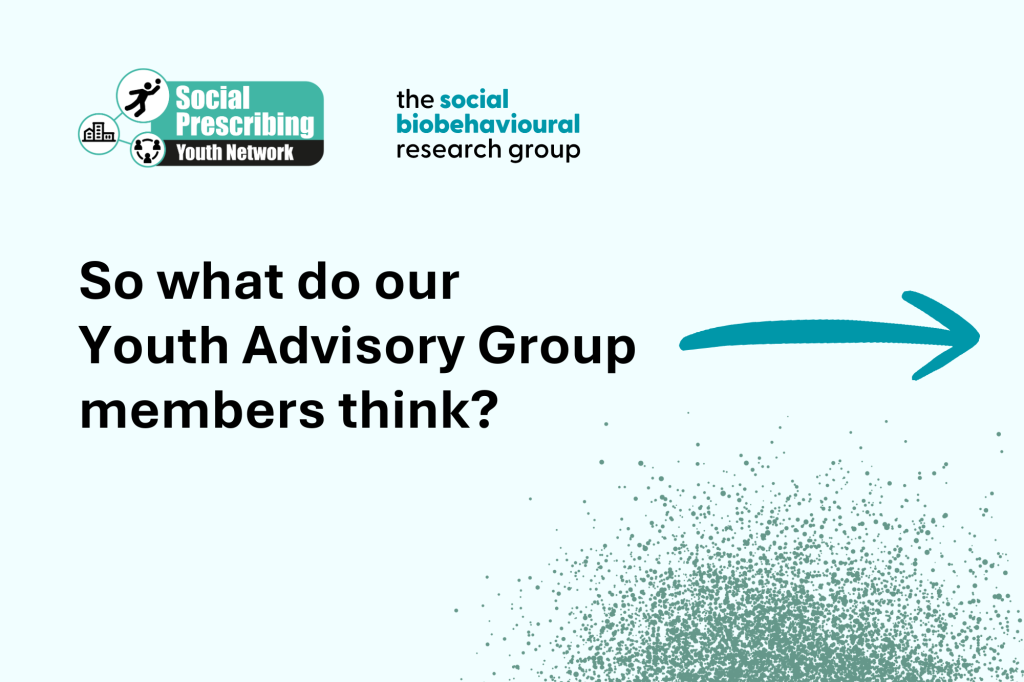 A graphic with the title "So what do our Youth Advisory Group members think" and an arrow to scroll.